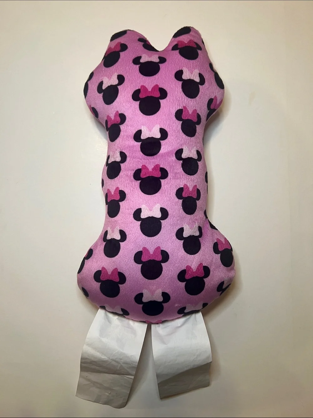 Disney Minnie Mouse Plush Pillow Pink Polka Dot Dress 12”x6” Stuffed Toy EUC